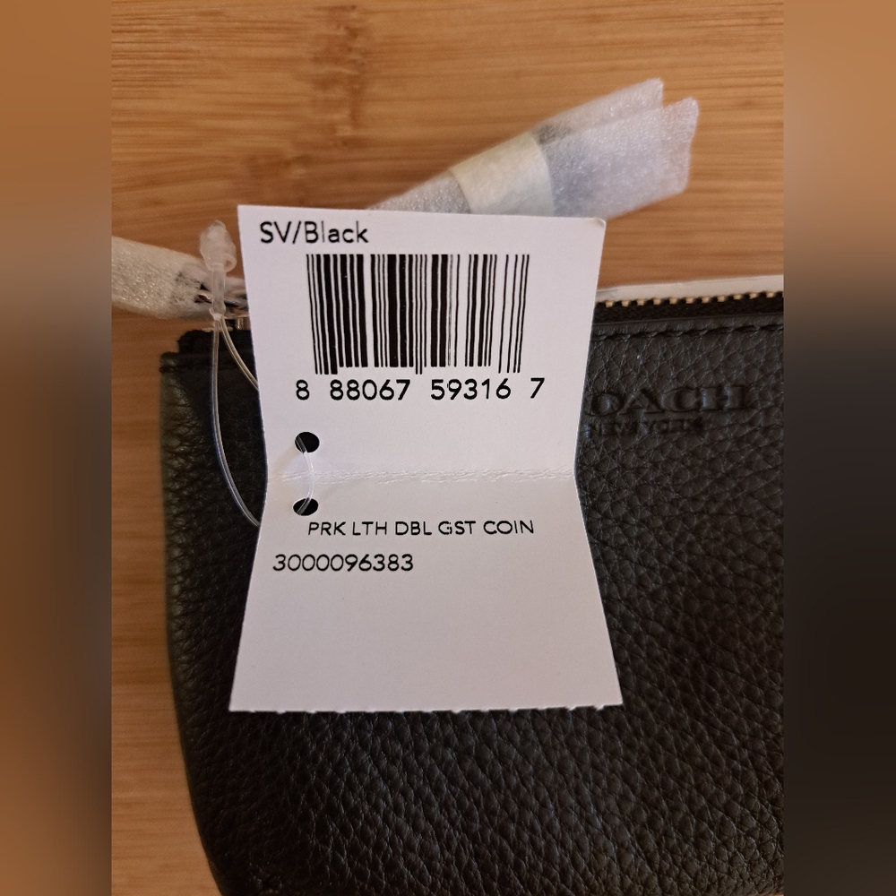 🔥NWT, COACH Park Pebbled Leather Double Gusset Zip Coin Wallet In Black, Silver - Picture 8 of 13
